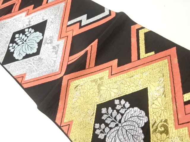 JAPANESE KIMONO / ANTIQUE FUKURO OBI / WOVEN MATSUKAWABISHI
